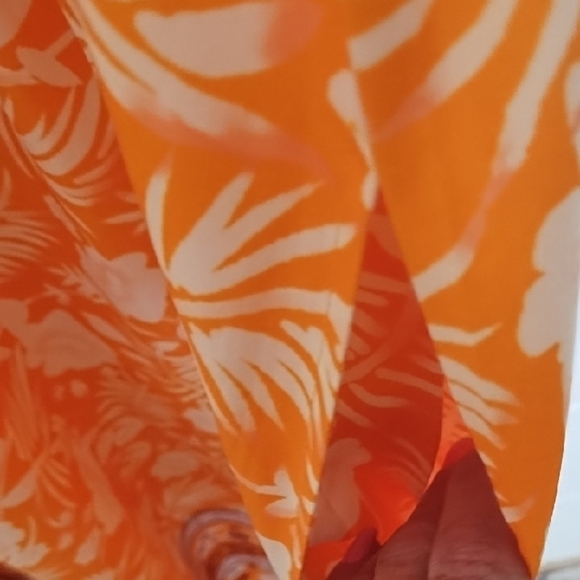 Orange and White Border Print Empire Waist Cool Loose Dress V-neck Pockets - Picture 5 of 16